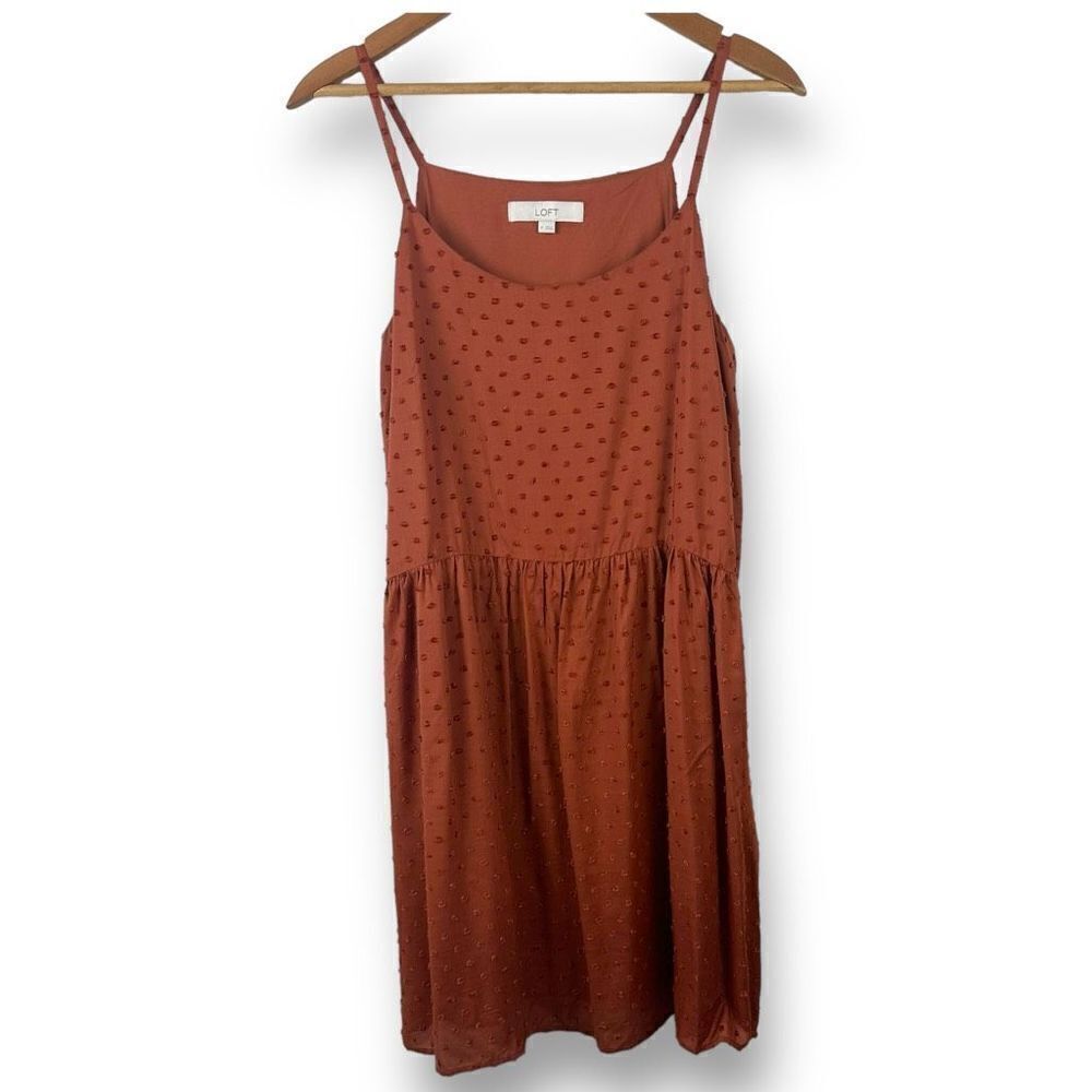 Loft Women's Size M Swiss Dot Spaghetti Strap Mini Dress Orange Rust Sundress